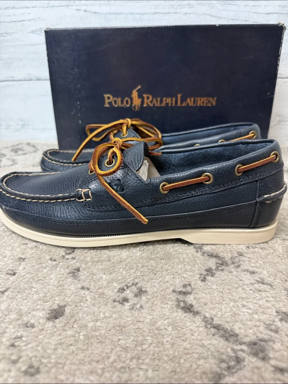 NWT Polo by Ralph Lauren Men’s Navy Leather Barnard Boat Shoes